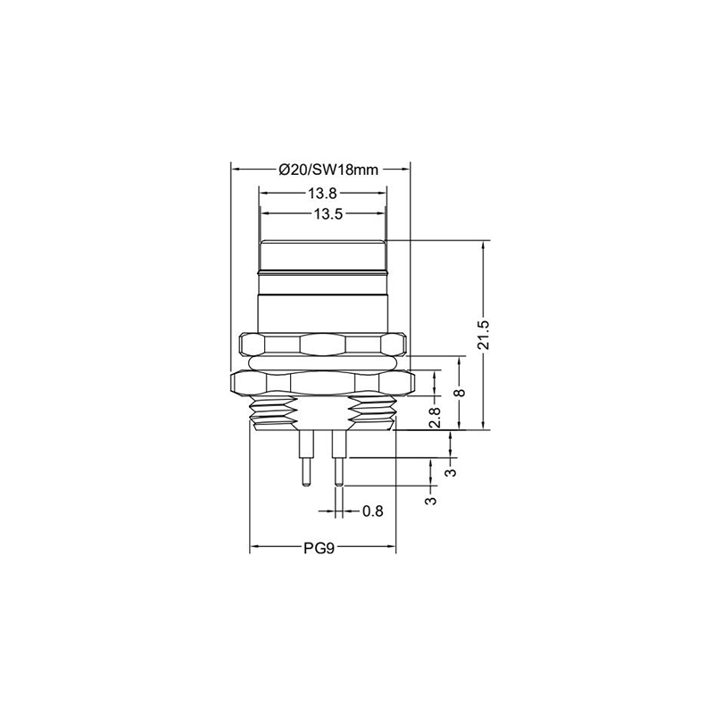 Push-pull m12 5pins A code female straight rear panel mount connector PG9 thread,unshielded,insert,brass with nickel plated shell